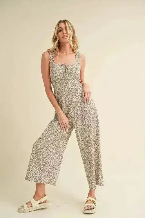 Aemi + Co Floral Sweetheart Neck Wide Leg Jumpsuit