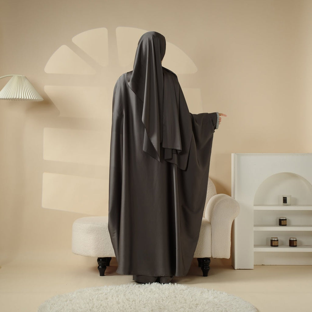 Abaya With Satin Shirt And Rhinestone Trousers | 4-Piece Set Abaya (MOA060)
