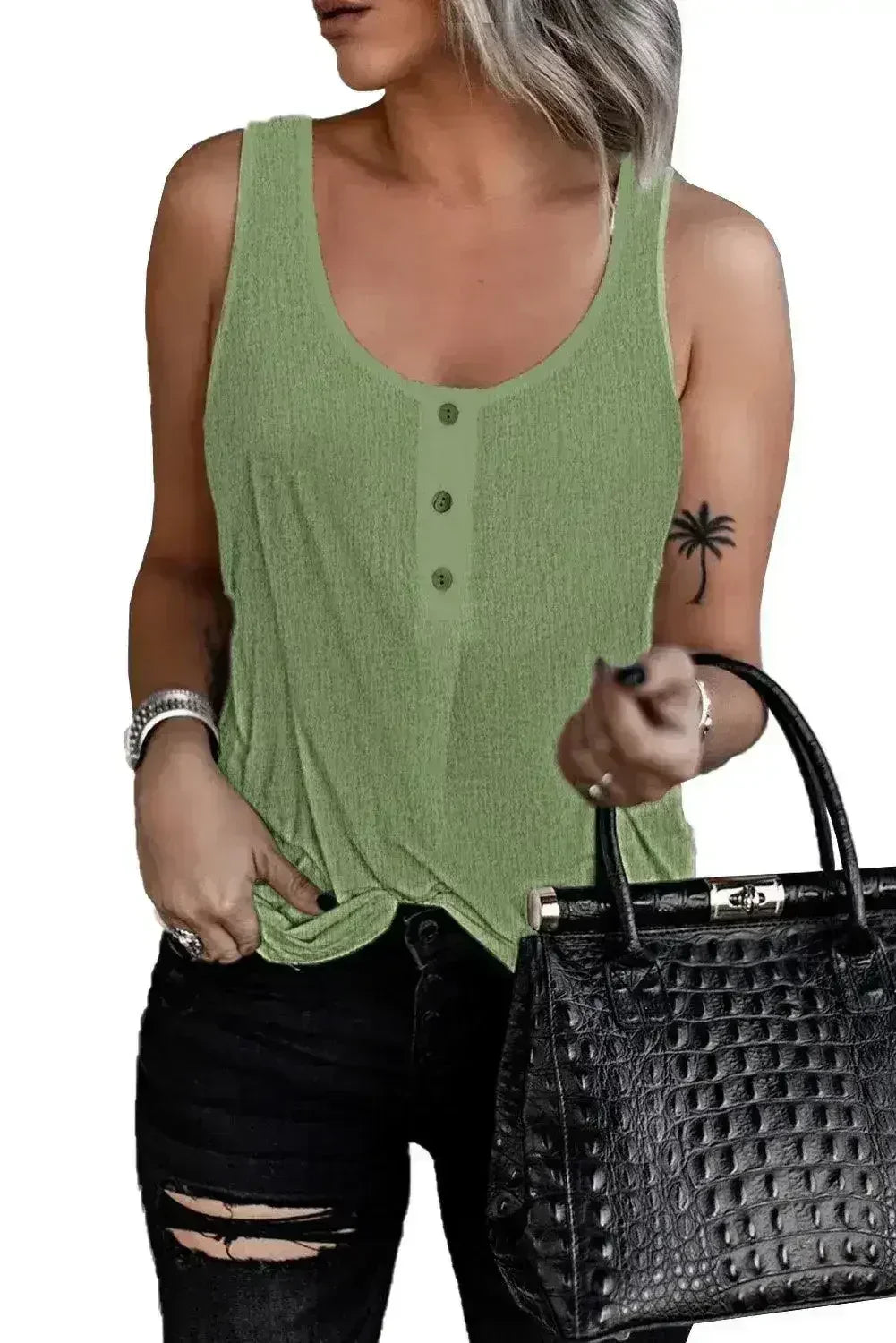 Button Textured Cotton Tank Top
