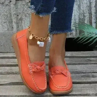 Wedge Heel Loafers - Woven PU Shoes | Femstylo
