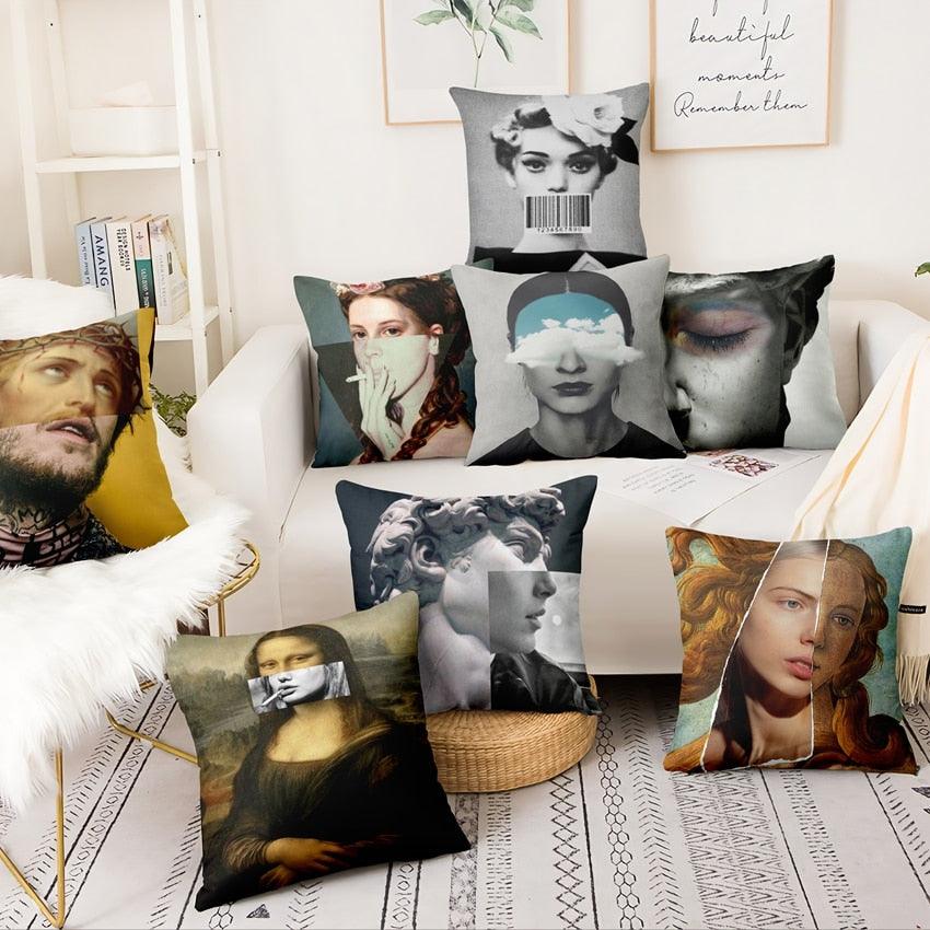 Abstract Artistic Figures Poster Printed Pillowcase Vintage England Style Art Posters Style Pillow Covers Decorative Cushion Cover Cushion Decorative Pillows