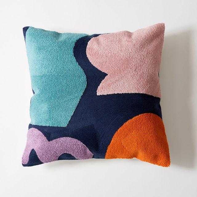 Abstract Geometric Pillow Cover Polyester Cotton Cushion Cover Soft Cozy Home Decoration For Living Room Kids Room Color Block Square Embroidered Decorative Cushion Covers for Sofa Couch 45x45cm/30x50cm