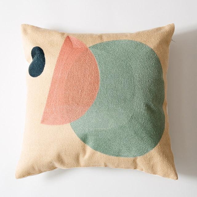 Abstract Geometric Pillow Cover Polyester Cotton Cushion Cover Soft Cozy Home Decoration For Living Room Kids Room Color Block Square Embroidered Decorative Cushion Covers for Sofa Couch 45x45cm/30x50cm