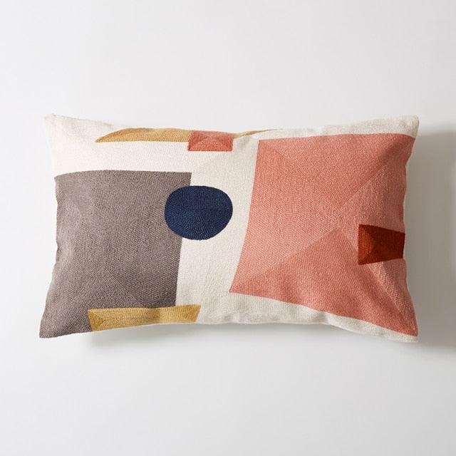 Abstract Geometric Pillow Cover Polyester Cotton Cushion Cover Soft Cozy Home Decoration For Living Room Kids Room Color Block Square Embroidered Decorative Cushion Covers for Sofa Couch 45x45cm/30x50cm