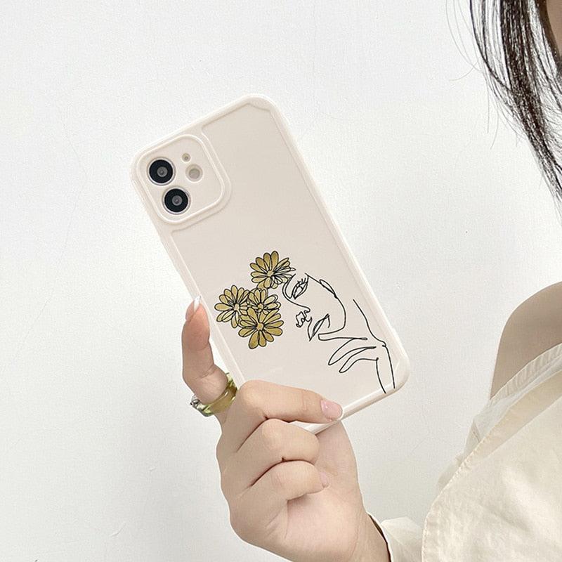 Abstract Line Face Phone Case For iPhone 11 12 13 Pro Max X  8 Plus XR XS Max Soft Silicone Back Cover Pattern Design Vintage Art Line for Women Girls Soft Anti-Scratch Protective Cases for iPhone