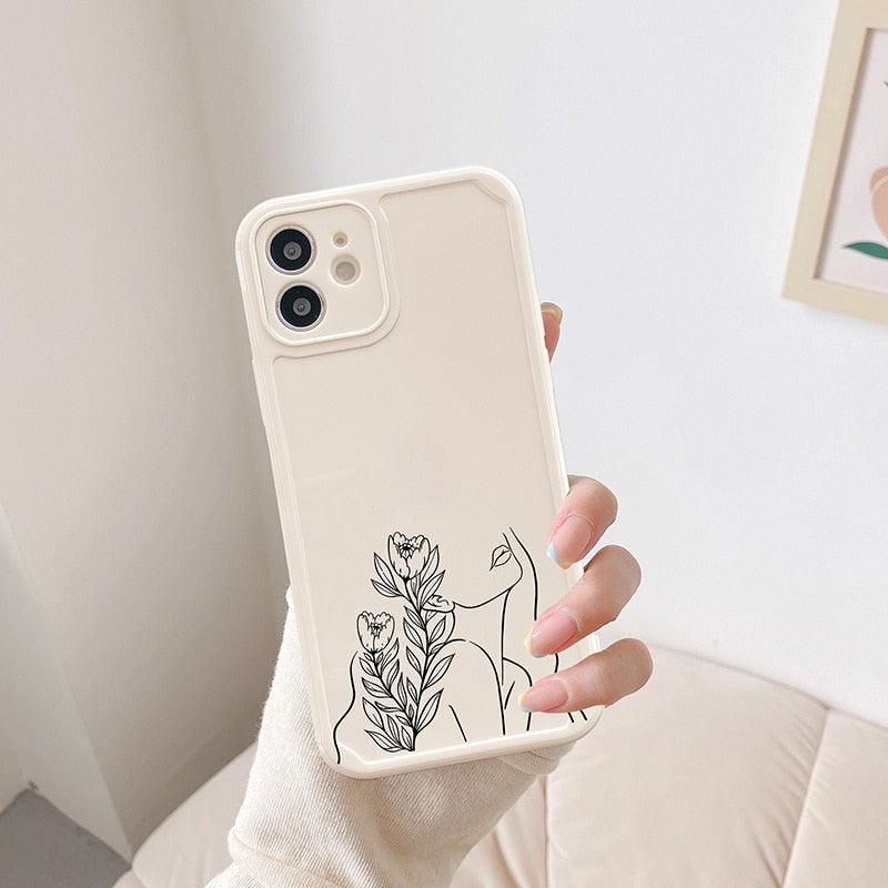 Abstract Line Face Phone Case For iPhone 11 12 13 Pro Max X  8 Plus XR XS Max Soft Silicone Back Cover Pattern Design Vintage Art Line for Women Girls Soft Anti-Scratch Protective Cases for iPhone