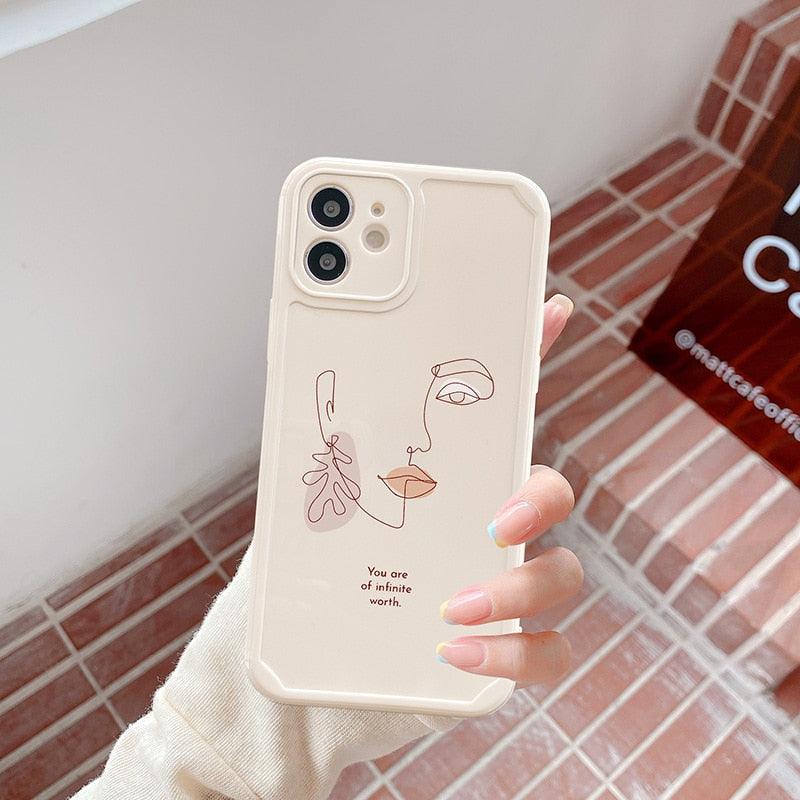 Abstract Line Face Phone Case For iPhone 11 12 13 Pro Max X  8 Plus XR XS Max Soft Silicone Back Cover Pattern Design Vintage Art Line for Women Girls Soft Anti-Scratch Protective Cases for iPhone
