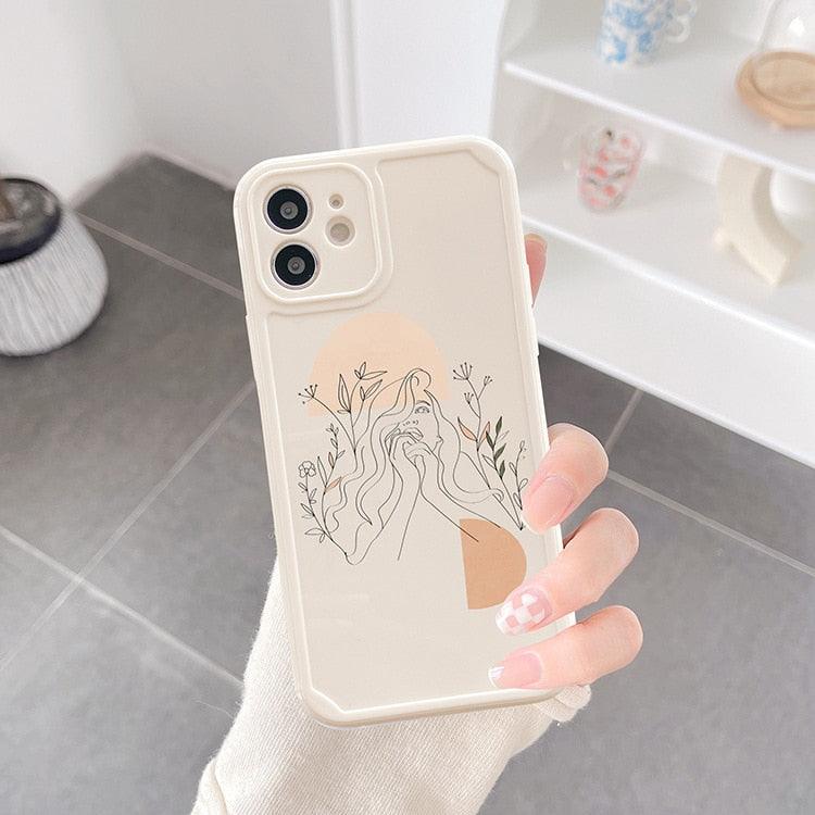Abstract Line Face Phone Case For iPhone 11 12 13 Pro Max X  8 Plus XR XS Max Soft Silicone Back Cover Pattern Design Vintage Art Line for Women Girls Soft Anti-Scratch Protective Cases for iPhone