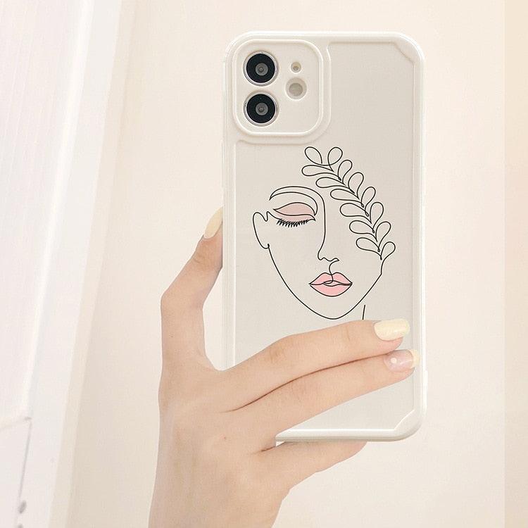 Abstract Line Face Phone Case For iPhone 11 12 13 Pro Max X  8 Plus XR XS Max Soft Silicone Back Cover Pattern Design Vintage Art Line for Women Girls Soft Anti-Scratch Protective Cases for iPhone