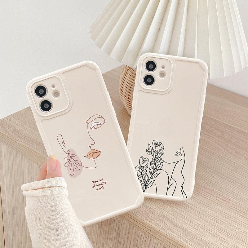 Abstract Line Face Phone Case For iPhone 11 12 13 Pro Max X  8 Plus XR XS Max Soft Silicone Back Cover Pattern Design Vintage Art Line for Women Girls Soft Anti-Scratch Protective Cases for iPhone