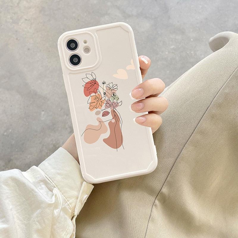Abstract Line Face Phone Case For iPhone 11 12 13 Pro Max X  8 Plus XR XS Max Soft Silicone Back Cover Pattern Design Vintage Art Line for Women Girls Soft Anti-Scratch Protective Cases for iPhone