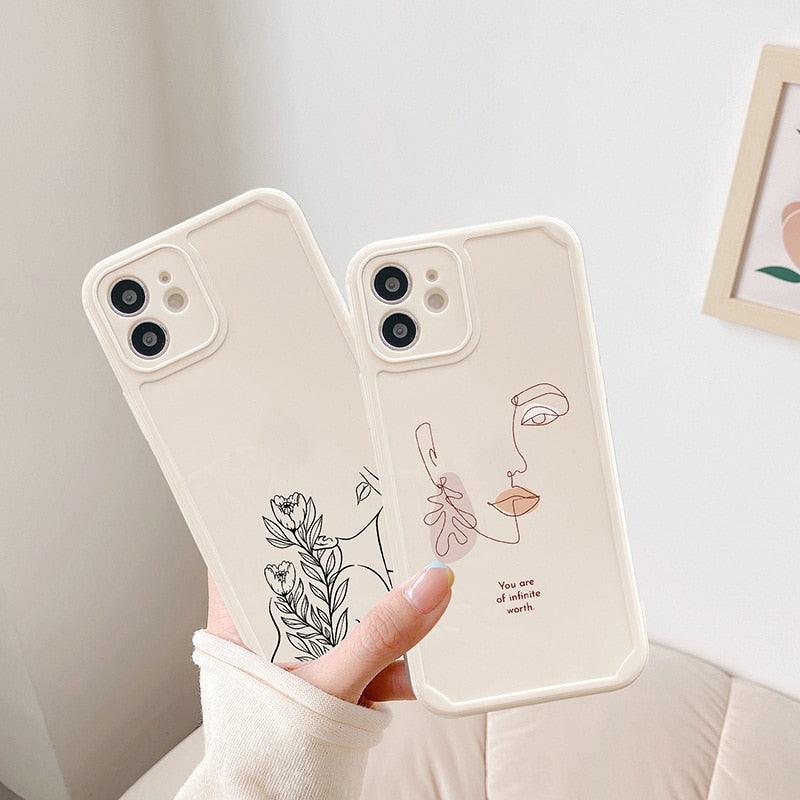 Abstract Line Face Phone Case For iPhone 11 12 13 Pro Max X  8 Plus XR XS Max Soft Silicone Back Cover Pattern Design Vintage Art Line for Women Girls Soft Anti-Scratch Protective Cases for iPhone