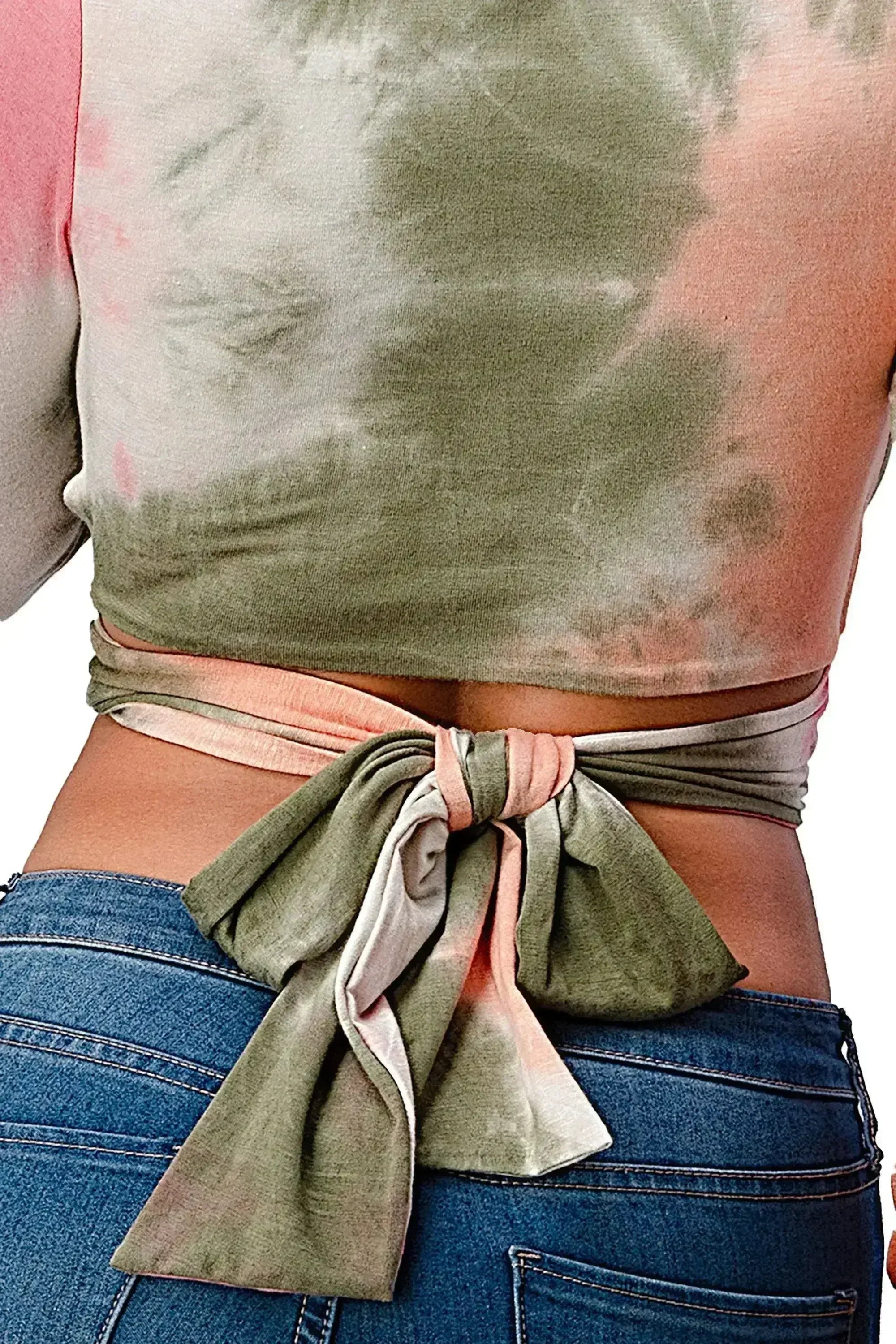 Tie-Dye Wrap Crop Top – Rayon Surplice Boho Blouse | Femstylo