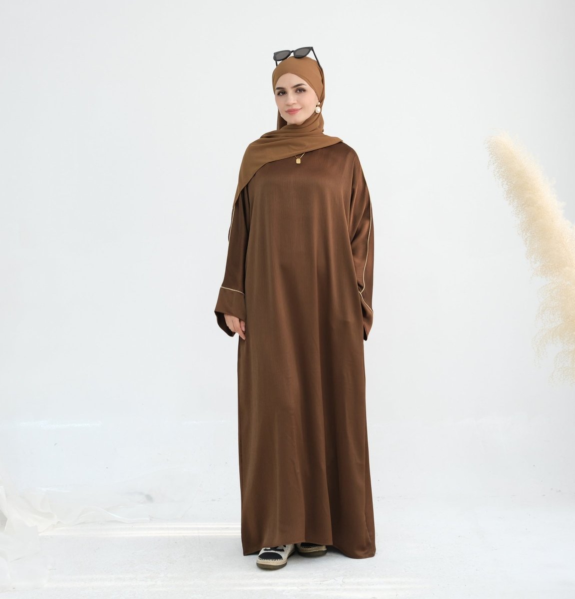 Acetate Crinkle Solid Color Round Neck Abaya Set(MA307)
