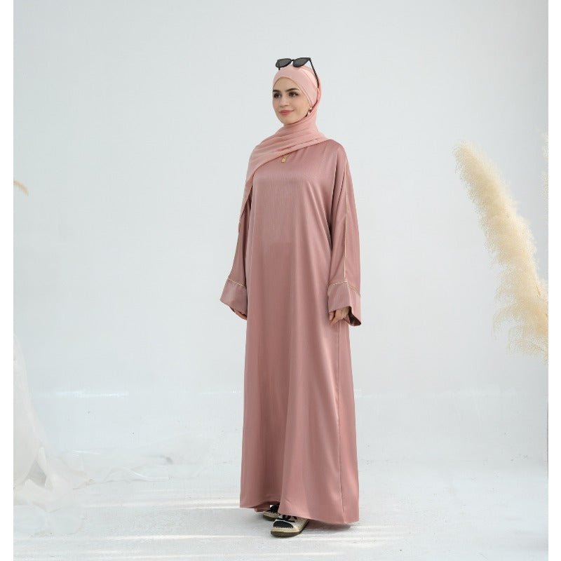 Acetate Crinkle Solid Color Round Neck Abaya Set(MA307)