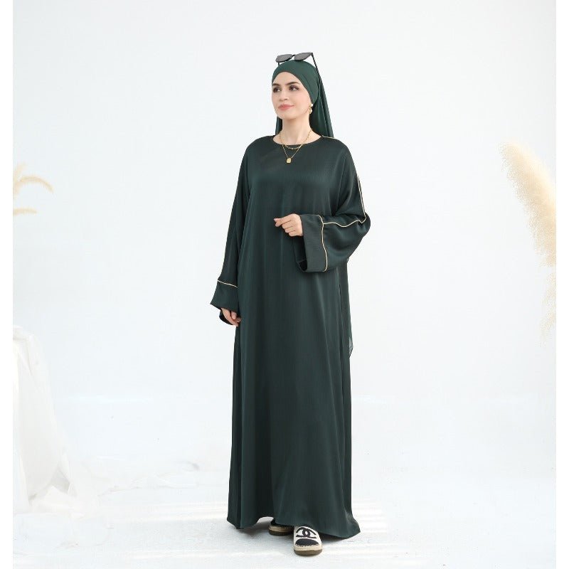 Acetate Crinkle Solid Color Round Neck Abaya Set(MA307)