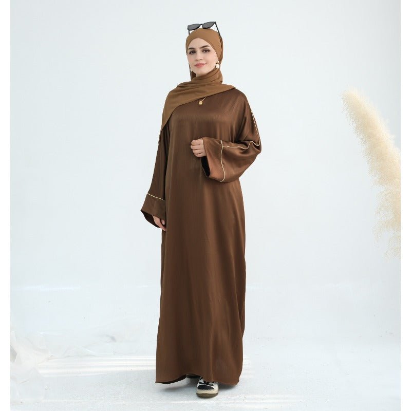 Acetate Crinkle Solid Color Round Neck Abaya Set(MA307)