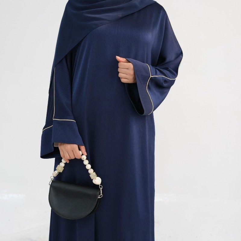 Acetate Crinkle Solid Color Round Neck Abaya Set(MA307)