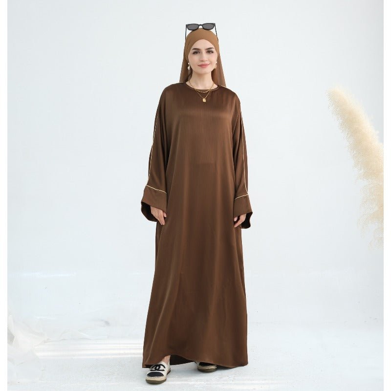 Acetate Crinkle Solid Color Round Neck Abaya Set(MA307)