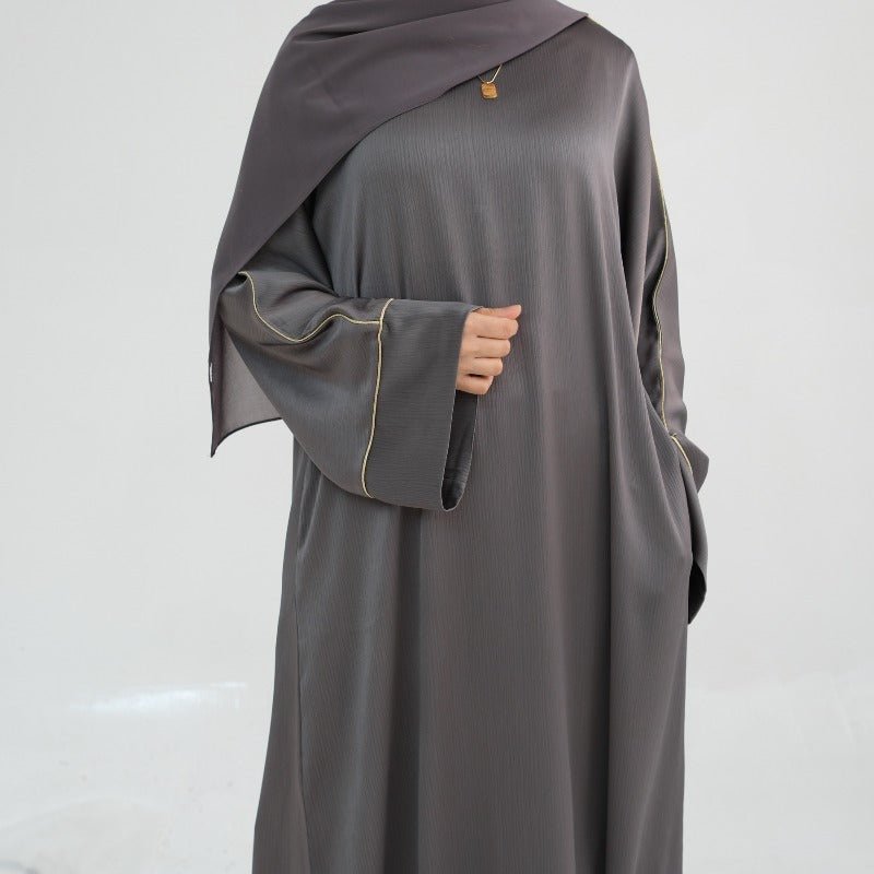Acetate Crinkle Solid Color Round Neck Abaya Set(MA307)