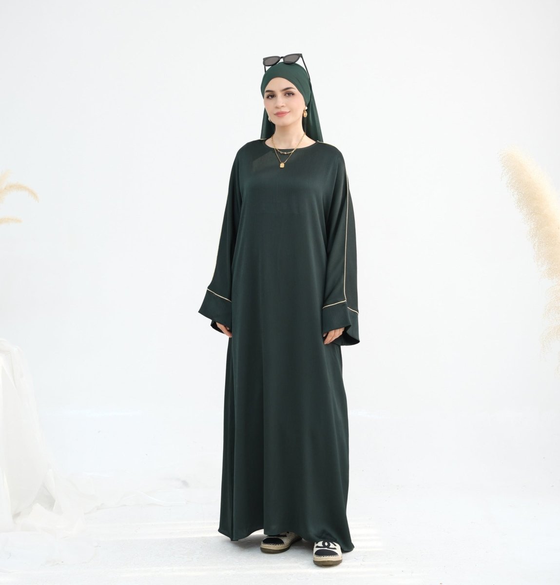 Acetate Crinkle Solid Color Round Neck Abaya Set(MA307)