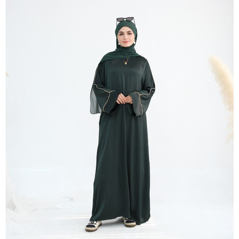 Acetate Crinkle Solid Color Round Neck Abaya Set(MA307)