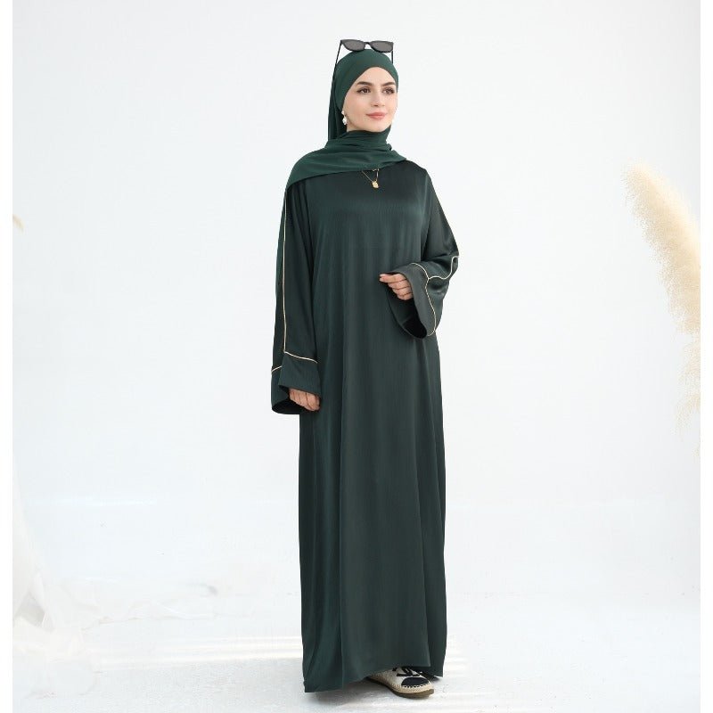 Acetate Crinkle Solid Color Round Neck Abaya Set(MA307)