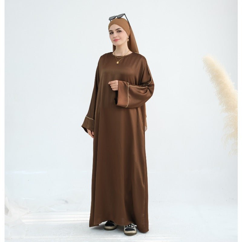 Acetate Crinkle Solid Color Round Neck Abaya Set(MA307)