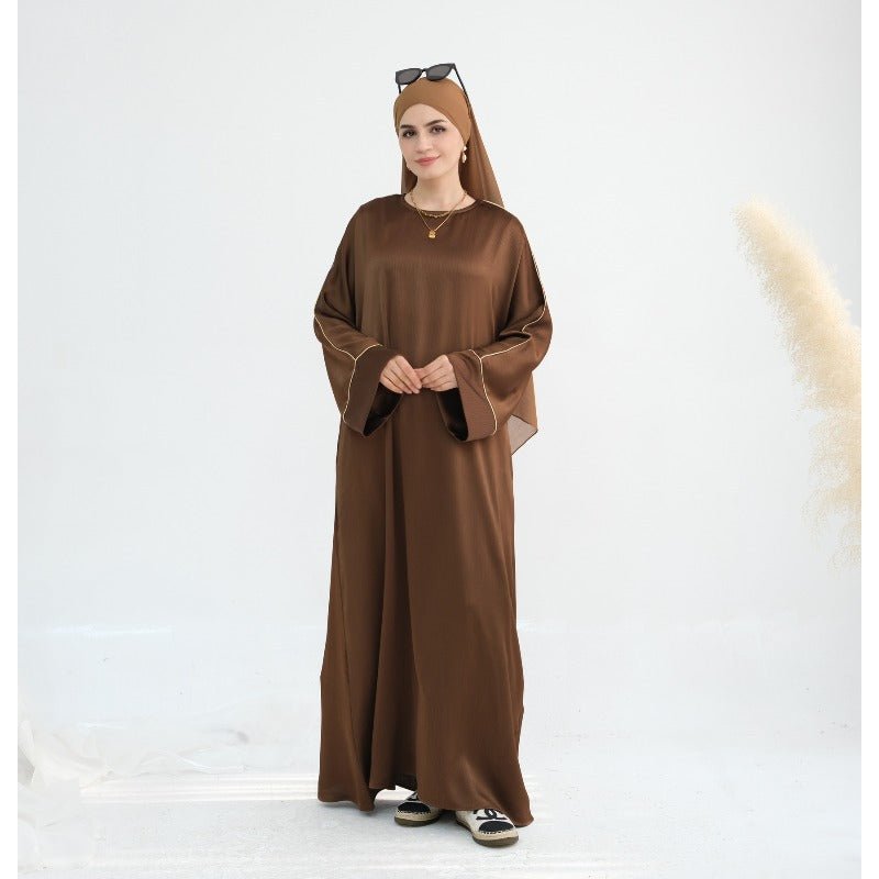 Acetate Crinkle Solid Color Round Neck Abaya Set(MA307)