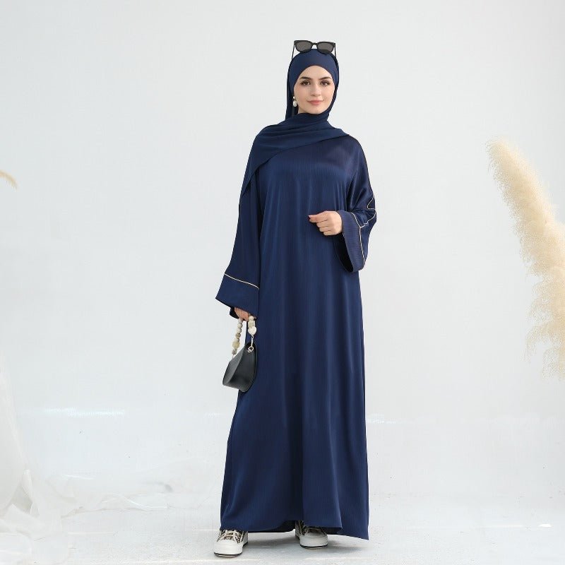 Acetate Crinkle Solid Color Round Neck Abaya Set(MA307)