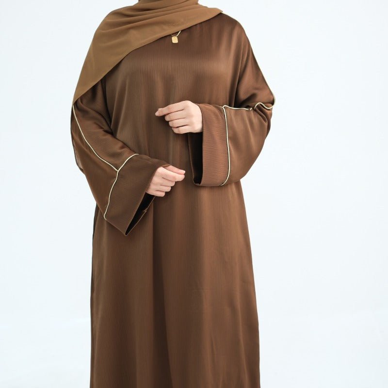 Acetate Crinkle Solid Color Round Neck Abaya Set(MA307)