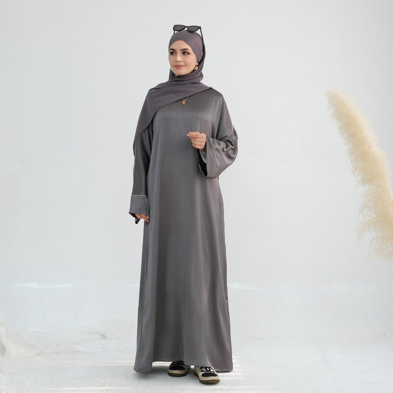 Acetate Crinkle Solid Color Round Neck Abaya Set(MA307)
