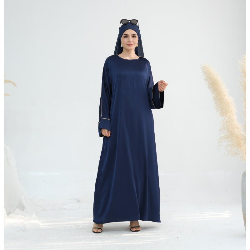 Acetate Crinkle Solid Color Round Neck Abaya Set(MA307)