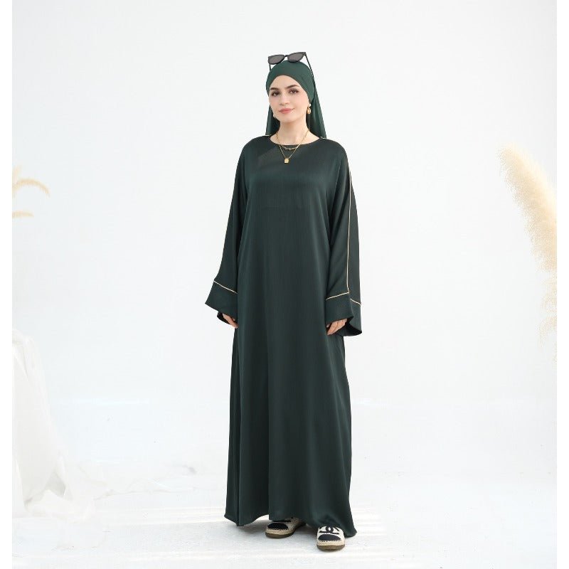Acetate Crinkle Solid Color Round Neck Abaya Set(MA307)