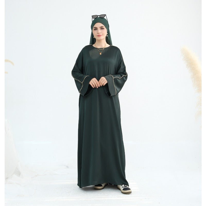 Acetate Crinkle Solid Color Round Neck Abaya Set(MA307)