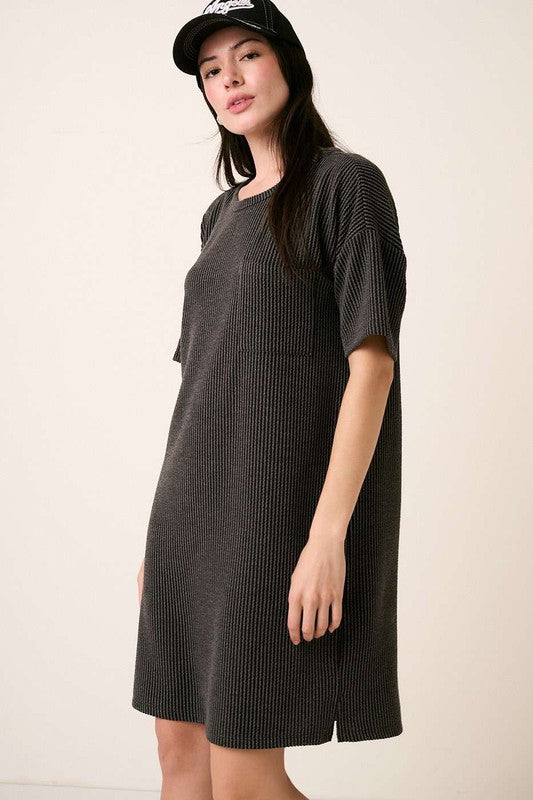 Urban Rib Knit Short Sleeve Tee Dress For Women – Casual, Comfortable, Versatile & Chic For Everyday Outfits