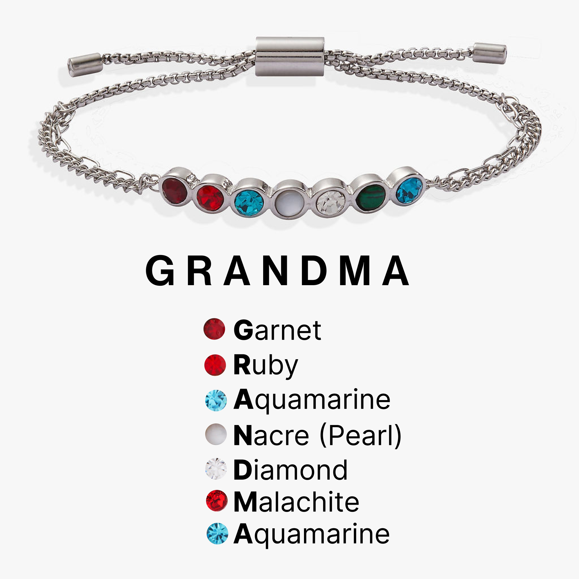 Grandma Hidden Message Acrostic Bolo Bracelet