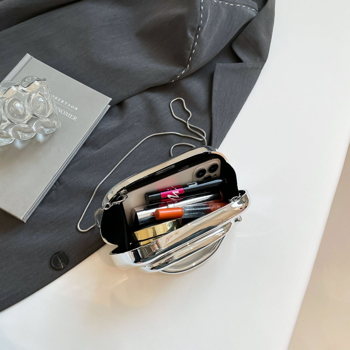 Acrylic Evening Clutch | Metallic Handle Party Bag with Chain Strap(MAC354)