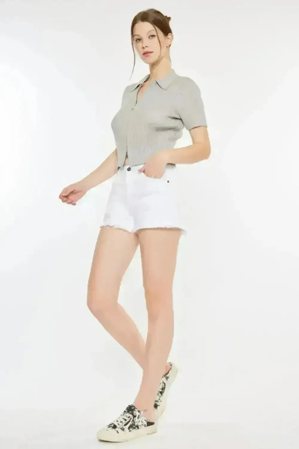 Kancan Raw Hem Distressed Denim Shorts - Vintage Wash Style | Femstylo
