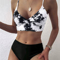 Coastal Flair V-Neck Bikini Set – Eye-Catching Random Print Two-Piece Chic Swimsuit with Spaghetti Straps High Cut Shorts and Ultra-Stretch Comfort – Women’s Summer Swimwear for Beach Days & Casual Poolside Vibes