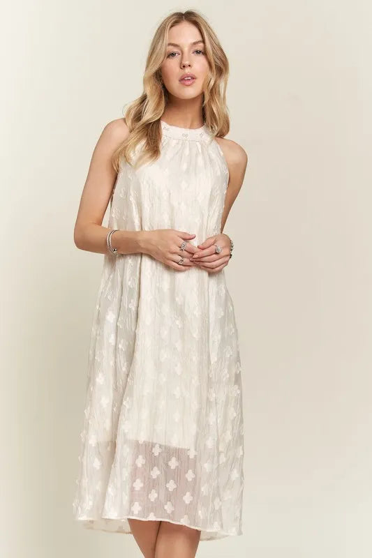 Applique Pearl Detail Grecian Neck Midi Dress For Women, Elegant Grecian Neck Dress with Applique Pearl Detailing for Formal Occasions & Galas