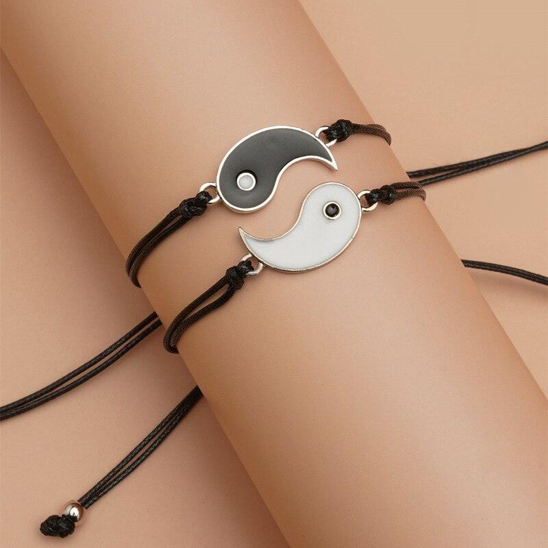 Adjustable Couple Bracelet For Friendship Relationship Girlfriend Best Charm Bracelets Rope Cord Bracelet Set Bangle For Couple Matching Puzzle Pendant Bracelet