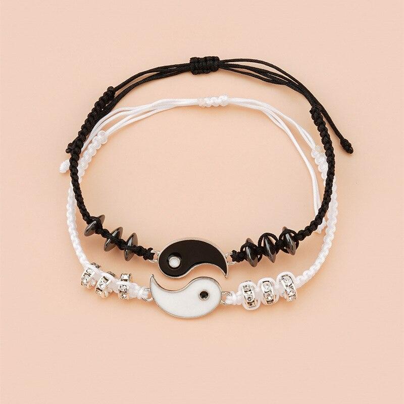 Adjustable Couple Bracelet For Friendship Relationship Girlfriend Best Charm Bracelets Rope Cord Bracelet Set Bangle For Couple Matching Puzzle Pendant Bracelet