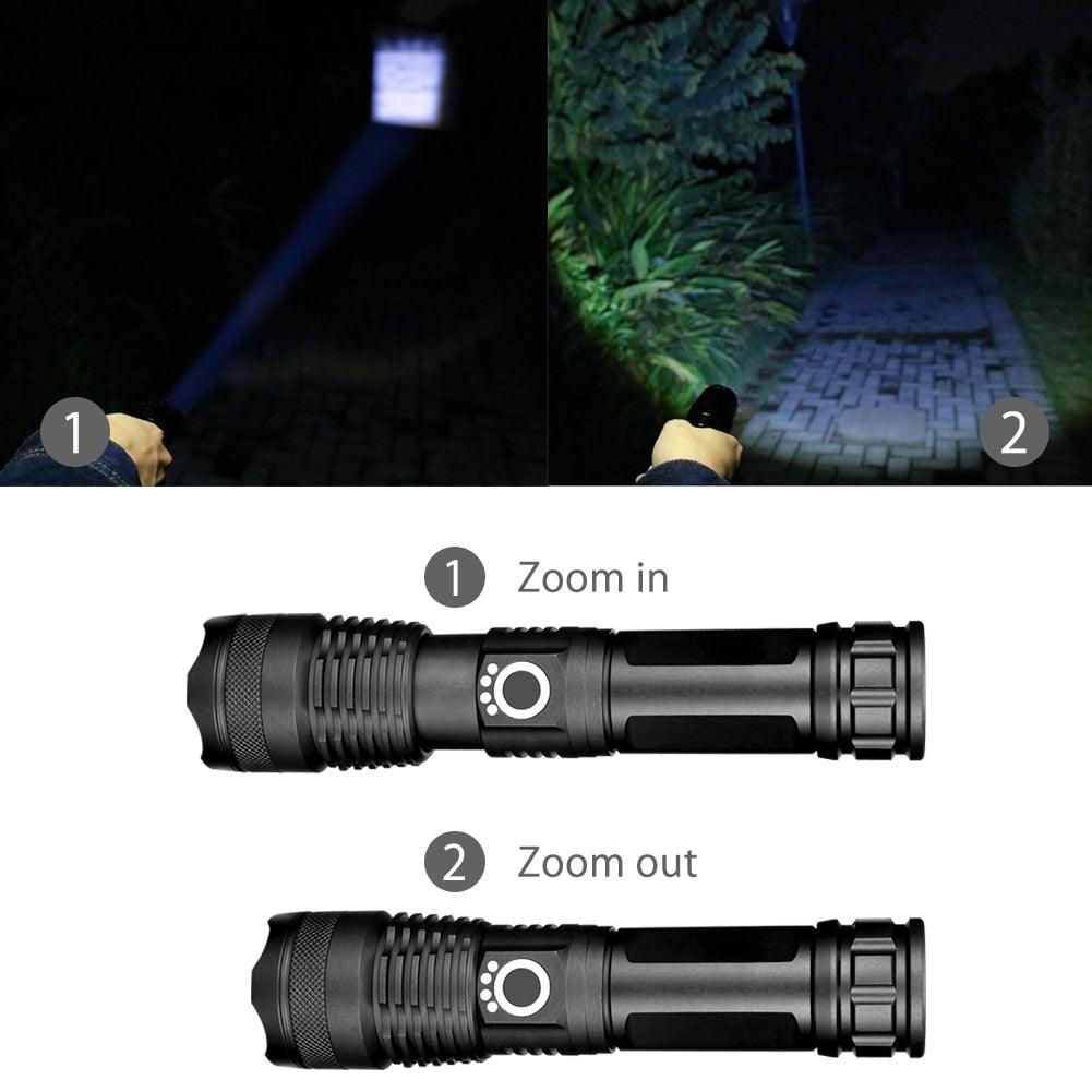 Adjustable Rechargeable Tactical Flashlight USB LED  Super Bright Zoomable IPX65 Waterproof Portable Torchlight Flash Lamp USB Charging For Hiking Camping Running Fishing