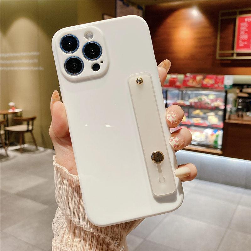 Adjustable Wrist Strap Stand Holder Case with Camera Protection Cute Solid Color Silicone Phone Case Phone Case For iPhone 13 14 Pro Max 12 11 XS Max XR 7 8 Plus 13Pro Soft Silicone Candy Color Back Cover