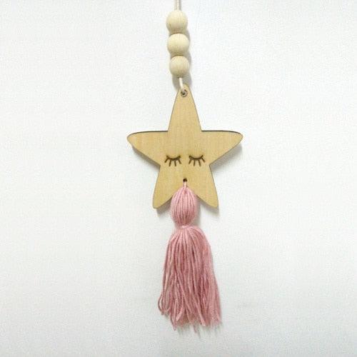 Adorable Sleepy Eye Eyelash Kids Room Decoration Crafts Wood  Wall Hanging Stars Decorative Beads Tassel Photography Props Gift For Kids Bedroom Decor Makeup Sticker For Girls Room Wall Art