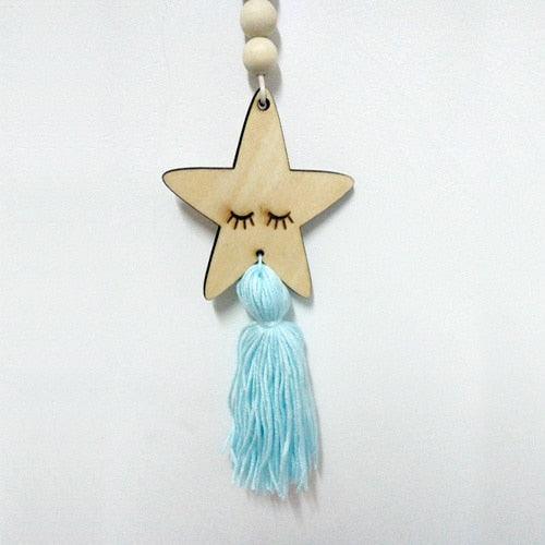 Adorable Sleepy Eye Eyelash Kids Room Decoration Crafts Wood  Wall Hanging Stars Decorative Beads Tassel Photography Props Gift For Kids Bedroom Decor Makeup Sticker For Girls Room Wall Art