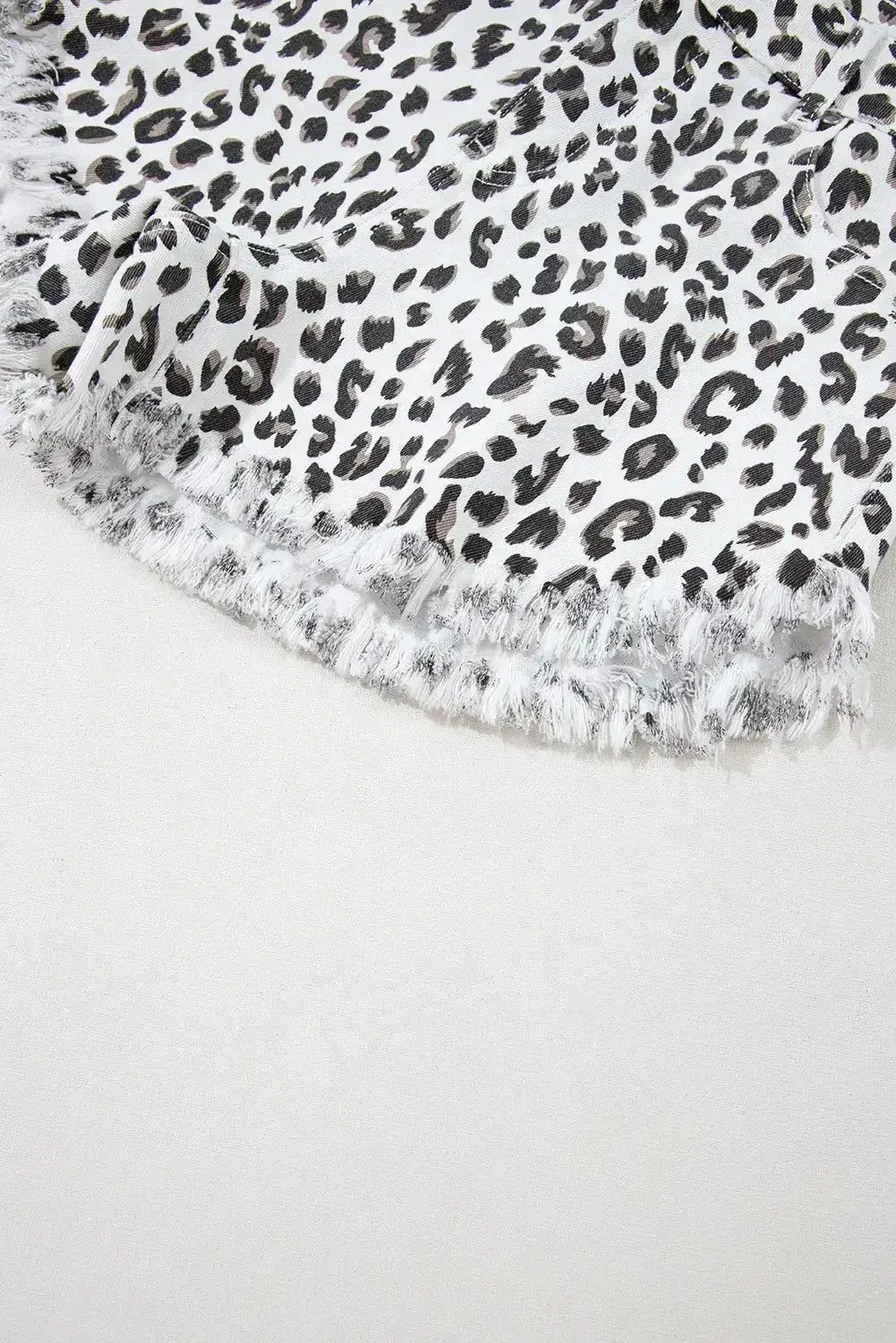 White Leopard Frayed Hem Denim Shorts