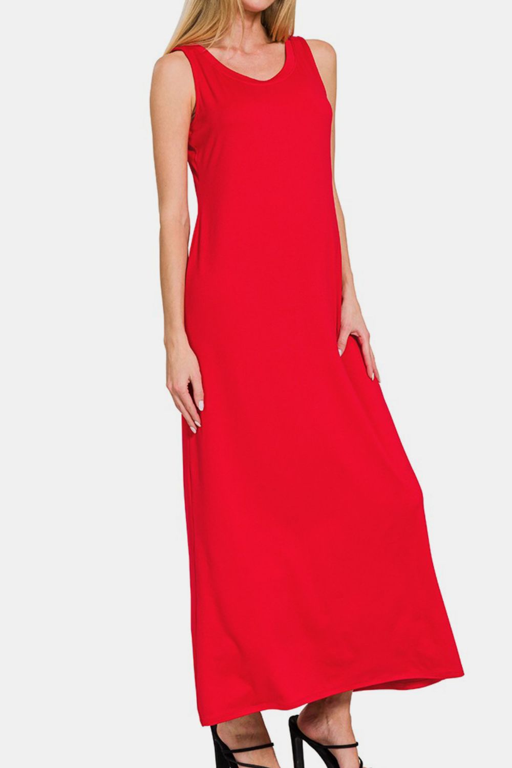 Scoop Neck Wide Strap Tank Dress For Women – Simple, Versatile, Flattering Fit with Comfortable Wide Straps and Feminine Scoop Neckline