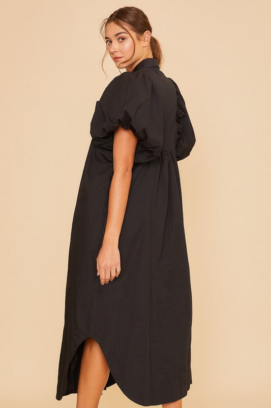 Sophisticated Elegant Black Puff Sleeve Midi Dress Luxury Dress for Women Timeless Women Dress